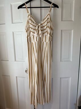 SO Cream Midi Dress with Mustard and Black Stripes
